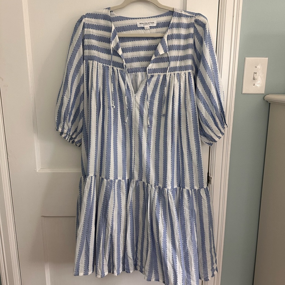 Emerson Fry Isla Dress Scallop Stripe Blue